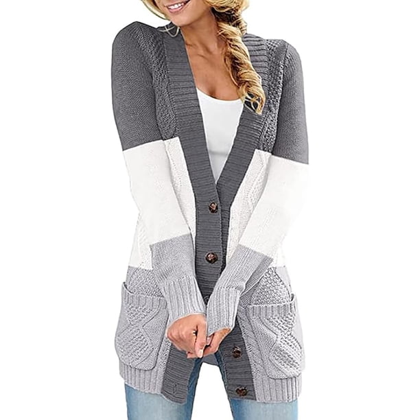 Cárdigan de mujer, cárdigan casual, abrigo de punto de mujer, suéter de punto, ropa de abrigo de otoño invierno con bolsillos y mangas largas