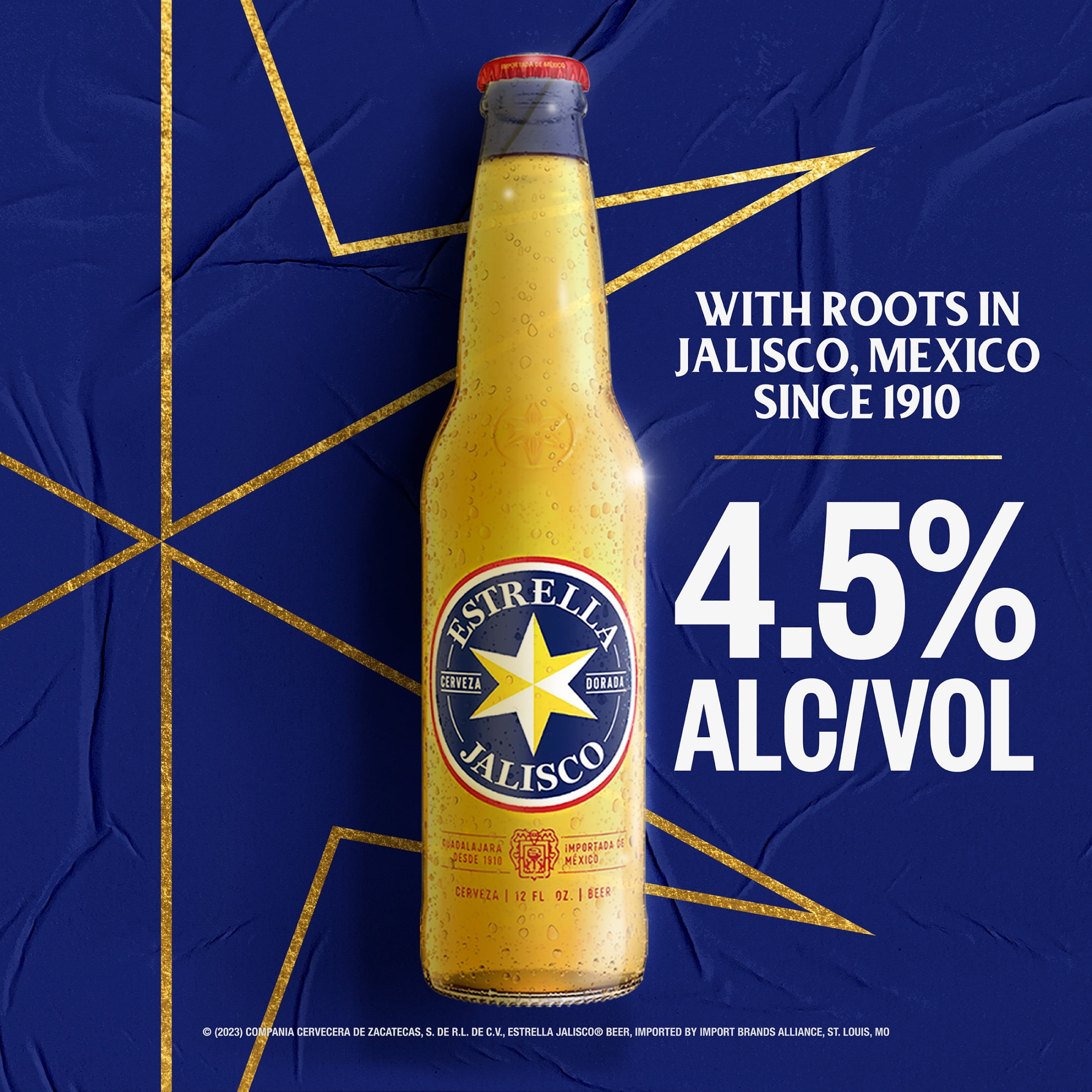 Estrella Jalisco Cerveza Lager Import Beer 24 pack 12 fl oz Glass Bottles 4.5% ABV