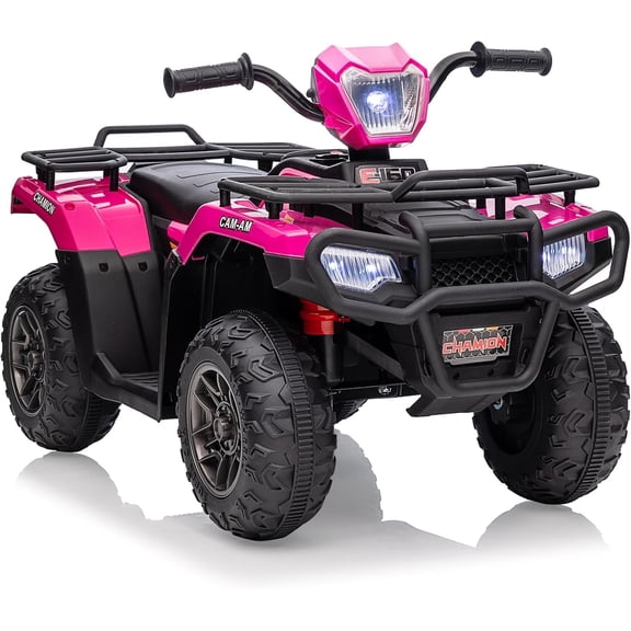12V Electric ATV Ride-On, Dual Speed, LED Lights, Music, USB, 30W Motor, Rechargeable Battery, for Ages 3-6, 55 lbs Capacity,Rose red