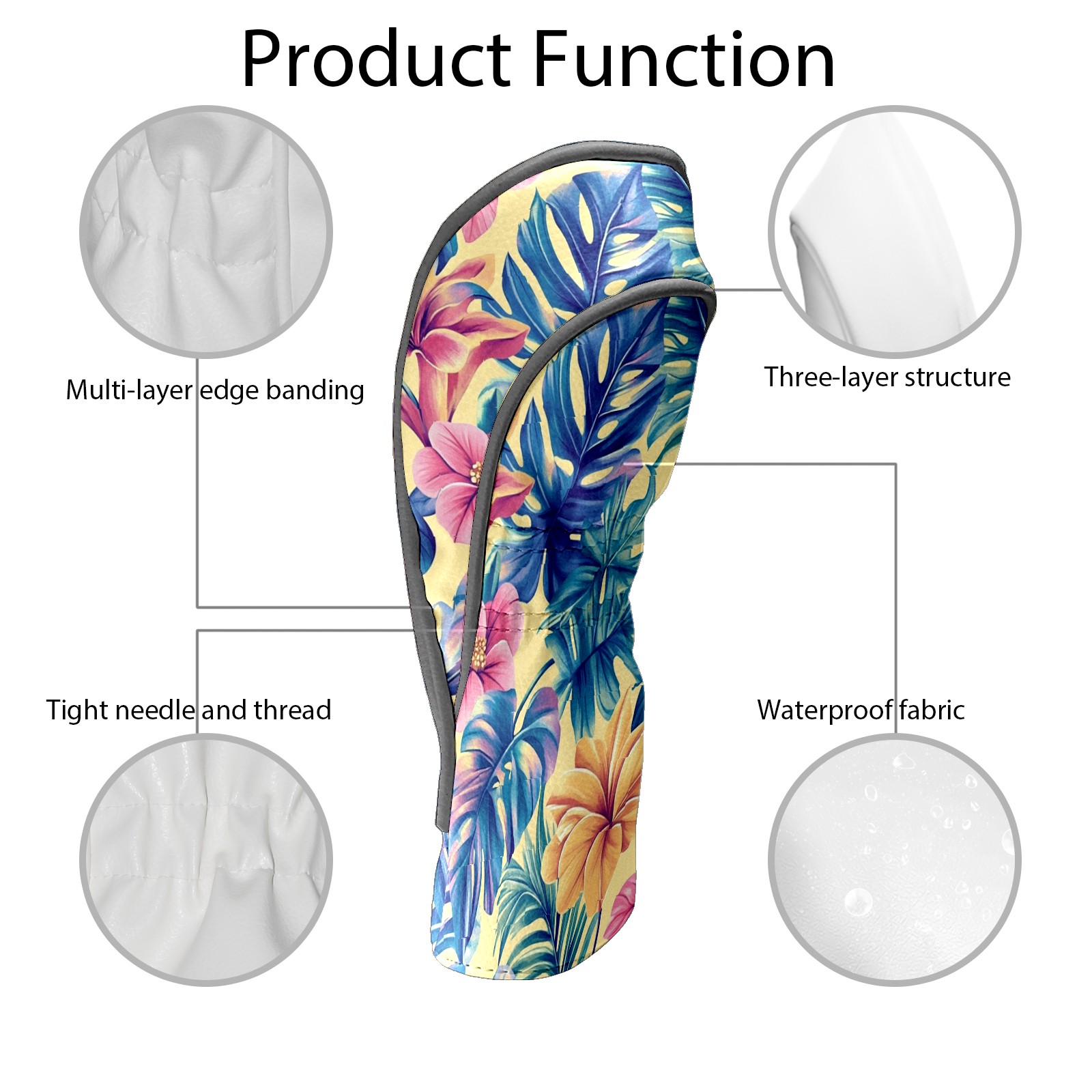 Golf Club Covers PU Leather Waterproof Head Covers for Fairway Woods Hybrids Tropical Leaves
