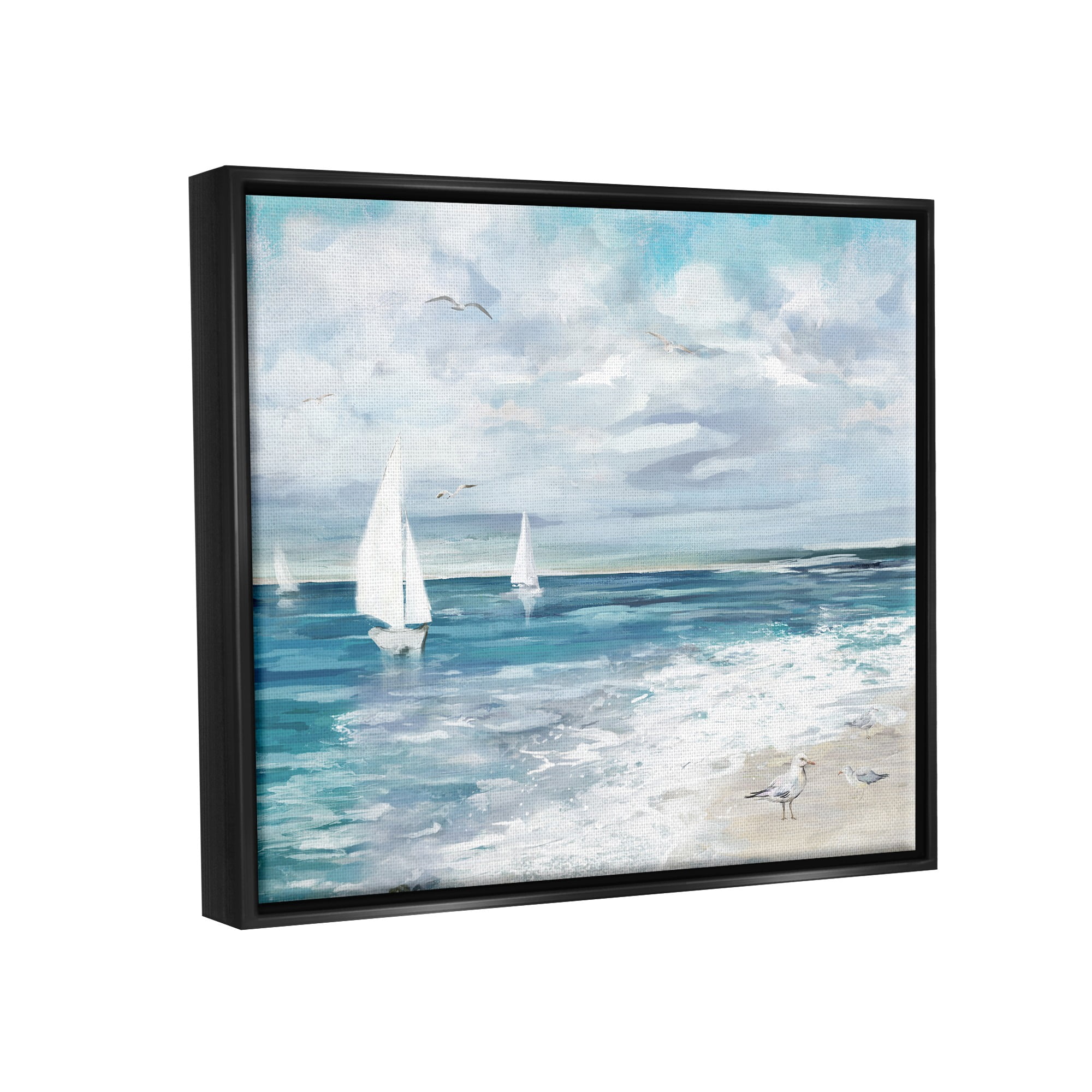Stupell Industries On The Water Landscape Nature Painting Black Floater Framed Canvas Art Print Wall Art, 21 x 17