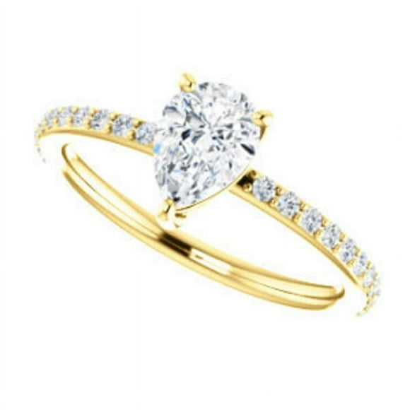 1.22 Ct Solitaire Pear Shaped Natural Moissanite Engagement Rings for Ladies Fine 18K Yellow Gold