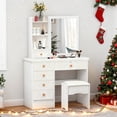 thumbnail image 7 of solautey White Vanity with Sliding Mirror, 6 Drawers, Open Shelves, Bedroom Dressing Table, 7 of 7