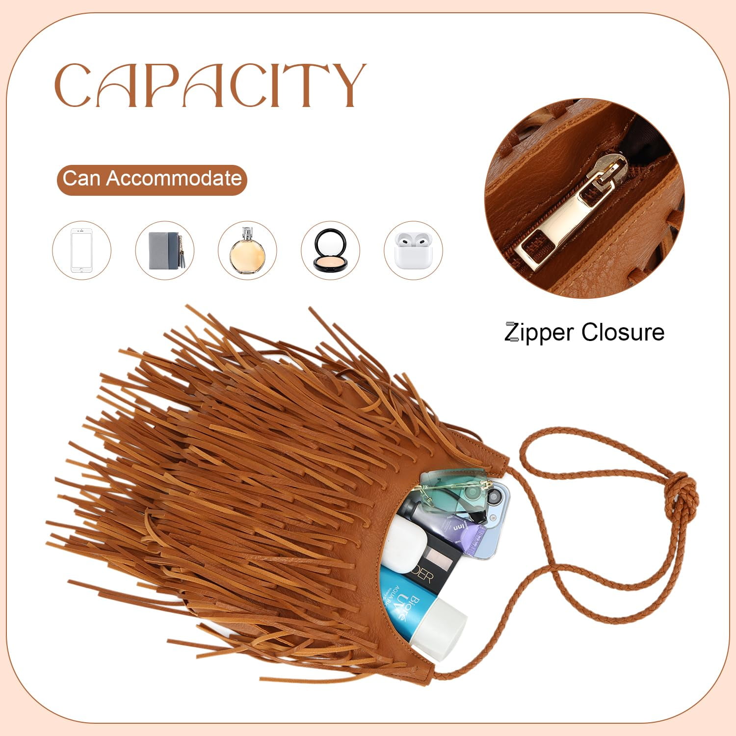 Leather Fringe Bag for Women Boho Crossbody Purse Suede Western Fringe Purse Vintage Hobo Handbags