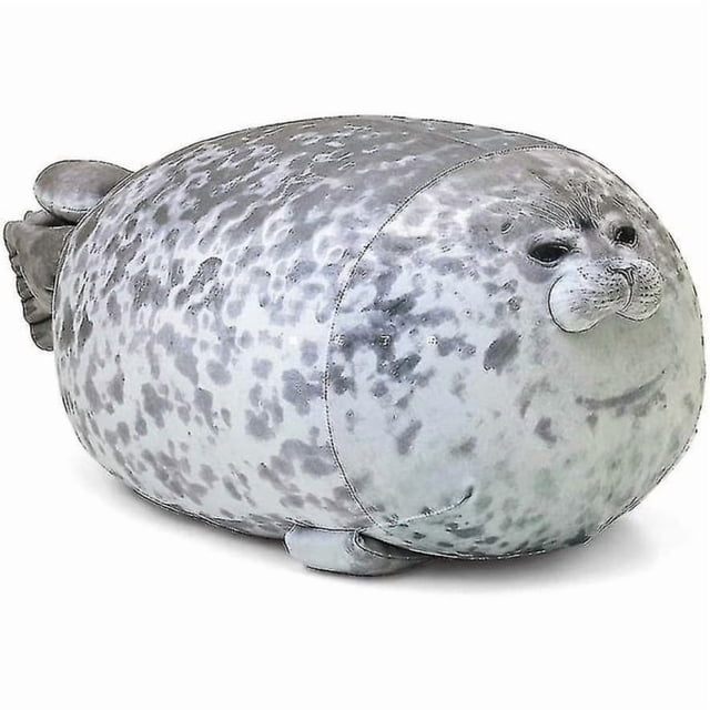 Almohada de cama con forma de foca, almohada mullida con forma de foca, adorable almohada de peluche de algodón con forma de foca, color gris, 40 cm.