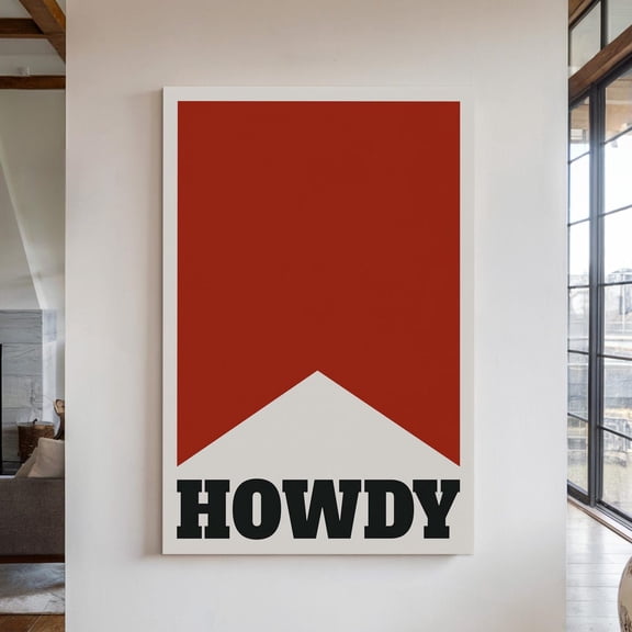 Bold Red Howdy Banner Print – Western Greeting Wall Art, Cowboy Typography Poster, Modern Rustic Country Home Decor Accent Wall Art, Modern Wall Decor, 8x12 UNFRAMED
