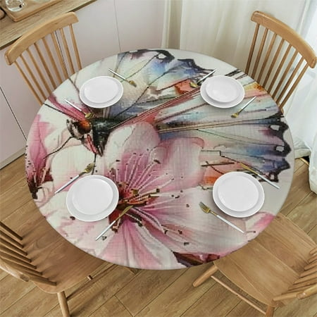 

Patifu Butterfly Flowers Round Tablecloth Stain-Resistant Washable for Indoor Outdoor Restaurants Weddings Parties Home Decor 42 -46