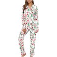 thumbnail image 1 of Puntoco Conjunto de pijama cómodo para mujer, conjunto de pijama con camisa de cuello en V y manga larga con estampado navideño para otoño e invierno para mujer, 1 of 5