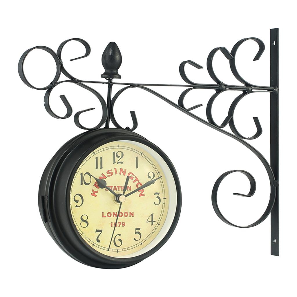 Vintage Art Design Double Sided Wall Clock Station Style Round Clock