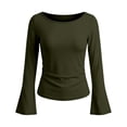 thumbnail image 5 of DHFJKG Flare Long Sleeve Shirts Women Solid Color Fitted T Shirt Boat Neck Sexy Slim Fit Basic Tee Spring Fall Trendy Tops, 5 of 5