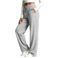 thumbnail image 4 of Vivianyo HD Women's Solid Wide Leg Elastic Drawstring Knit Jogger Pants, Womens Casual Loungewear Trousers with Oversized Patch Pocket for Jogging, Women's Gray, Sizes S-3XL, 4 of 6