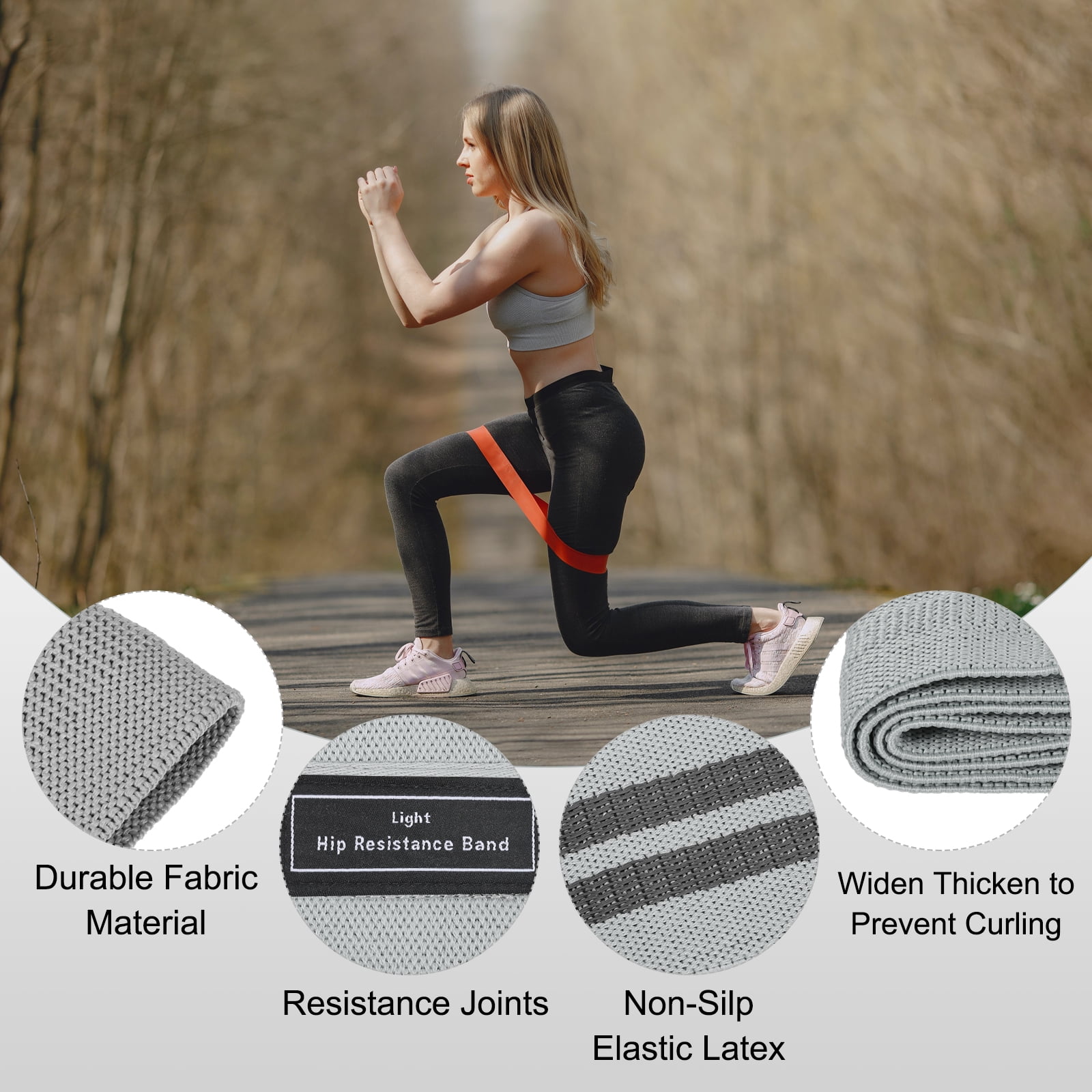 Uxcell 3Pcs Fabric Resistance Bands Booty Workout Bands with Bag and Instruction, Light Grey(light)