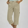 thumbnail image 5 of QATAINLAV Womens Cargo Capris with Pockets Solid Casual Button Straight Leg Cropped Trousers Outdoor Knee Length Hiking Pants Khaki XXL Gifts for Mom, 5 of 10