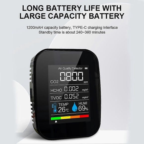 5 In 1 Co2-messgeraet Digitaler Temperatur-luftfeuchtigkeits-tester Tvoc Hcho-detektor Luftqualitaetsmonitor Kohlendioxid-detektor Mit Akku - Wei?