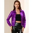 thumbnail image 2 of INSPIRE CHIC Women's Track Jacket Holographic Shiny Long Sleeve Metallic Jacket Zip Front Large Purple, 2 of 6