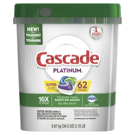 Cascade Platinum ActionPacs Dishwasher Detergent, Fresh, 62 count
