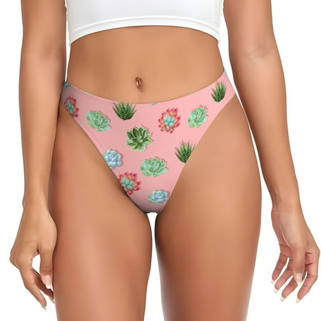 Thongs for Women - Succulents pink No Show Seamless Womens Thongs Underwear  Stretch G String Thongs for Women  Ladies Breathable Kawaii Thong Bikini Panties Briefs