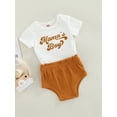 thumbnail image 3 of Faithtur 2 Pcs Newborn Casual Outfits Toddler Letter Print Short Sleeve Round Neck Bodysuit + Ribbed Solid Color Shorts, 3 of 9