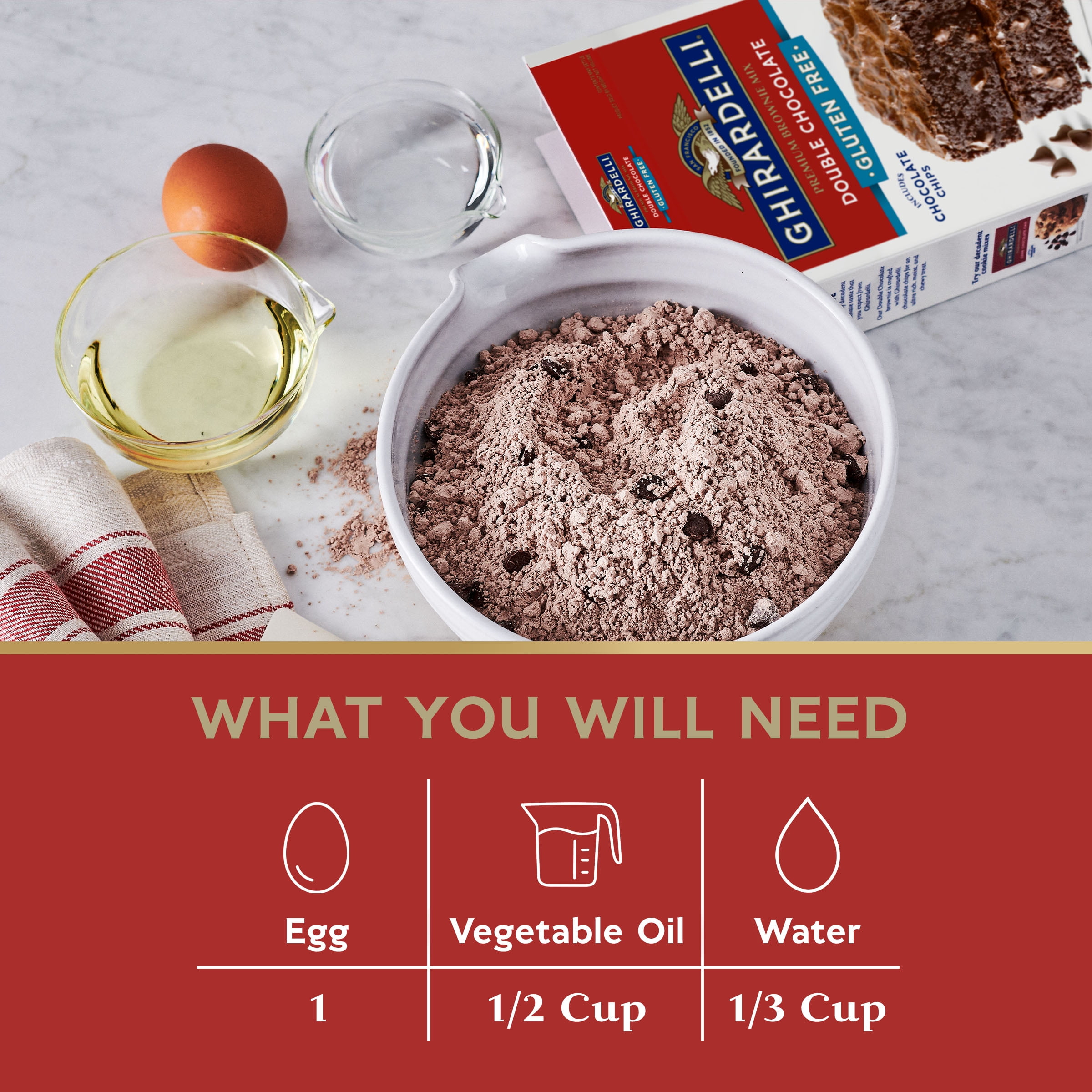 GHIRARDELLI Gluten Free Double Chocolate Brownie Mix, Gluten Free Baking Mix, Includes Chocolate Chips, 18 oz Box