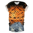 thumbnail image 5 of TTUHYWXI Women's Fall Halloween Short Sleeve Round Neck Shirt Hand Stained Bat Print Tops Holiday Party (Orange, XL), 5 of 5