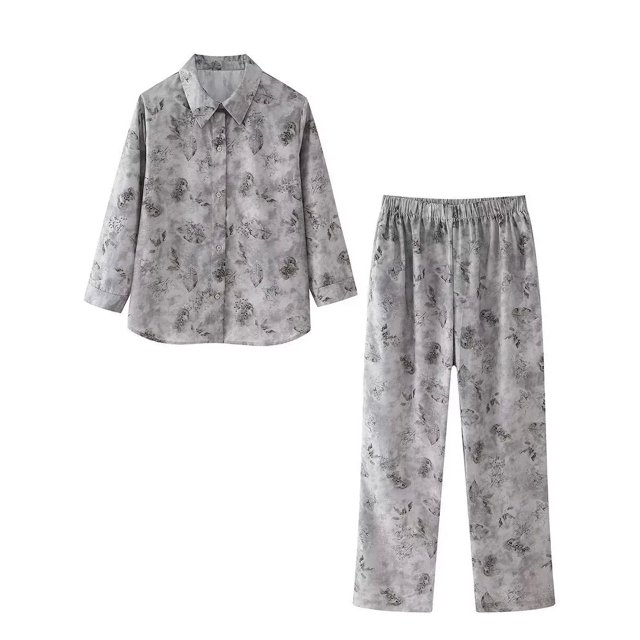 Ensemble Chemise à Sequins Décontractée pour Femmes Chic Col à Revers Manches Longues Pantalon Taille Élastique Ensemble de Printemps