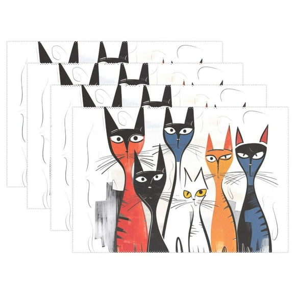 Six Cats 12×18 inch Placemats Heat Resistant Washable Foldable Rectangular Placemats Set Decoration Indoor Outdoor for Kitchen Dining Table 1PC