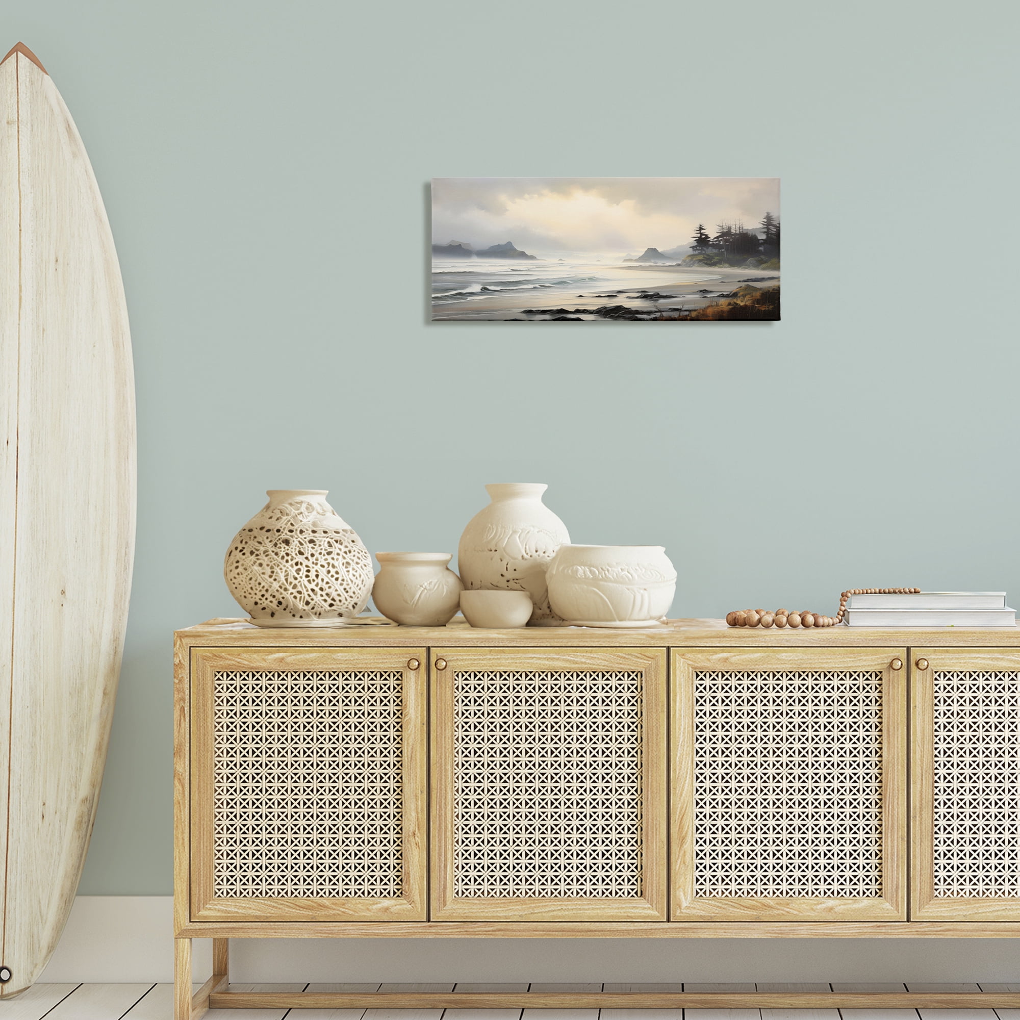 Stupell Industries Coastal Shore Inlet Coastal Painting Gallery Wrapped Canvas Art Print Wall Art, 30 x 13