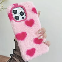Dteck for iPhone 15 Pro Max Fur Case for Girls, Luxury Cute Warm Handmade Furry Fuzzy Fluffy Soft LOVE Fur Plush Protective Case Cover for Women,Pink-Rose Love