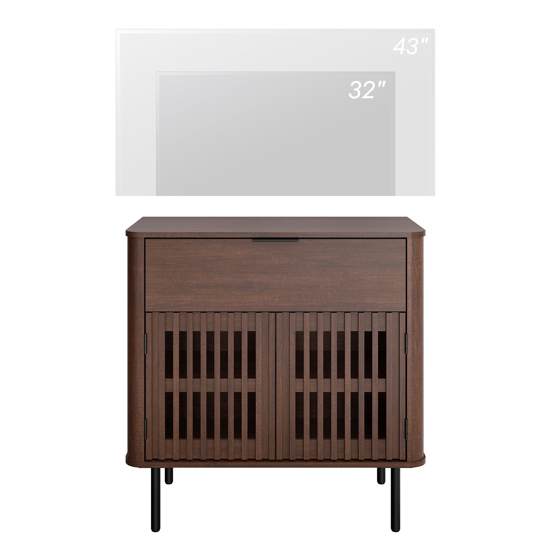 31.5" W 1-Drawer and 2-Door Fluted Sideboard with Adjustable Shelf, Walnut