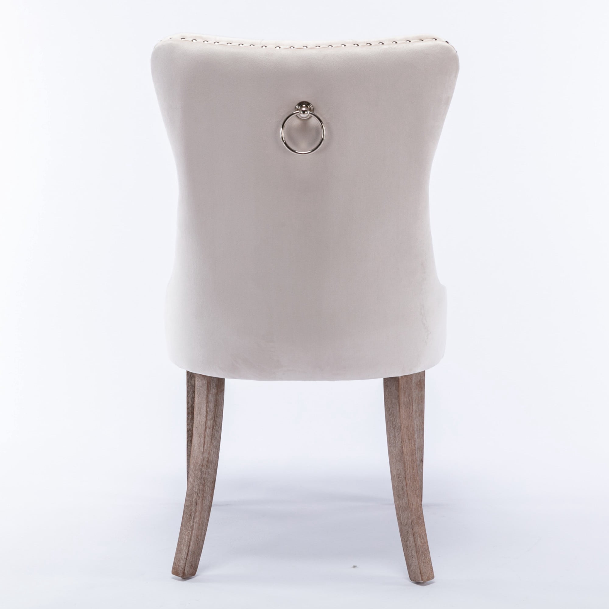 BSHTI 37.5" Velvet Upholstered Contemporary Dining Chairs Set of 2, Tufted Parson Wingback Chair with Nailhead Trim for Kitchen Dining Room(Beige)