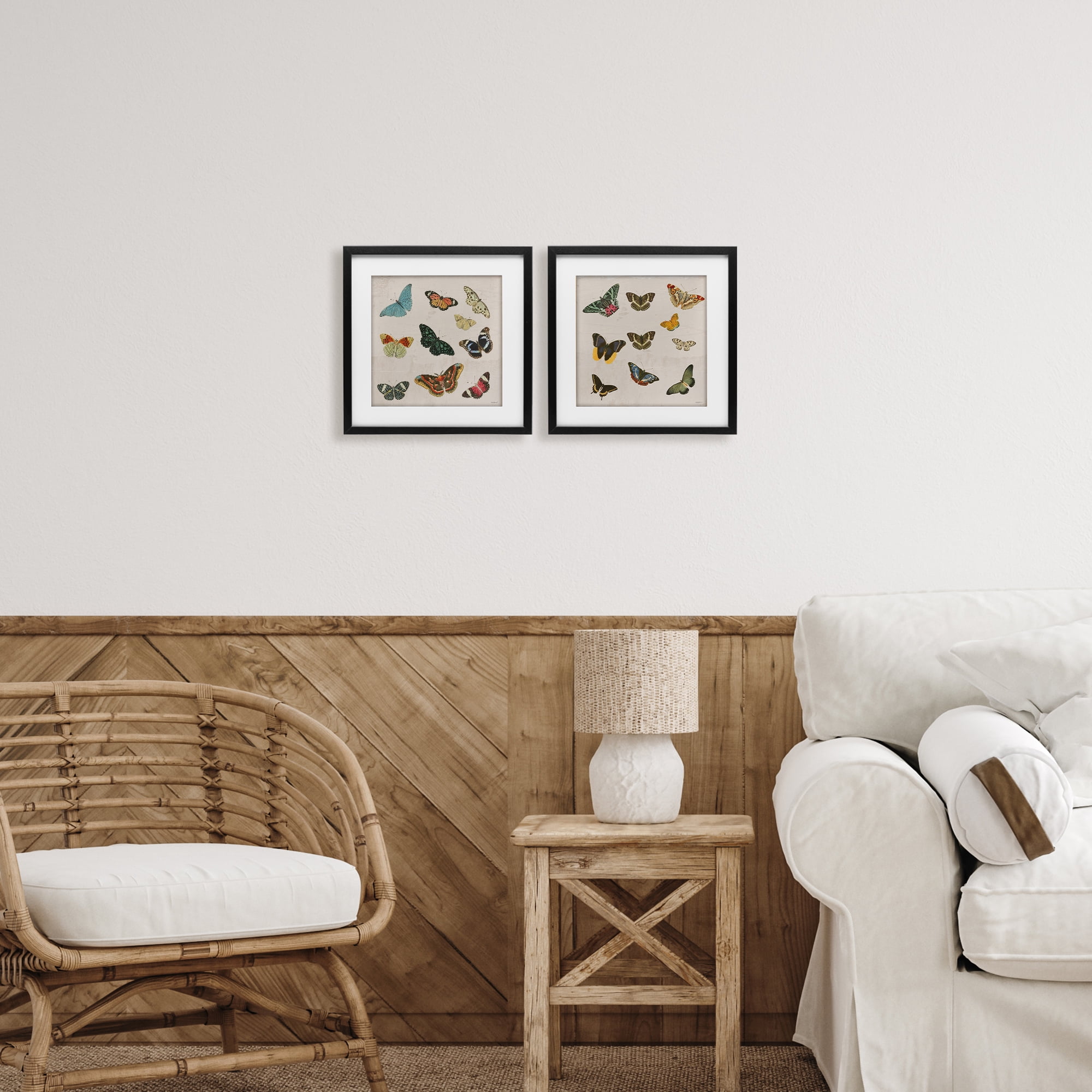 Stupell Industries Collection of Vintage Butterflies 2 Piece Black Framed Print Under Glass Set, design by Dan Meneely