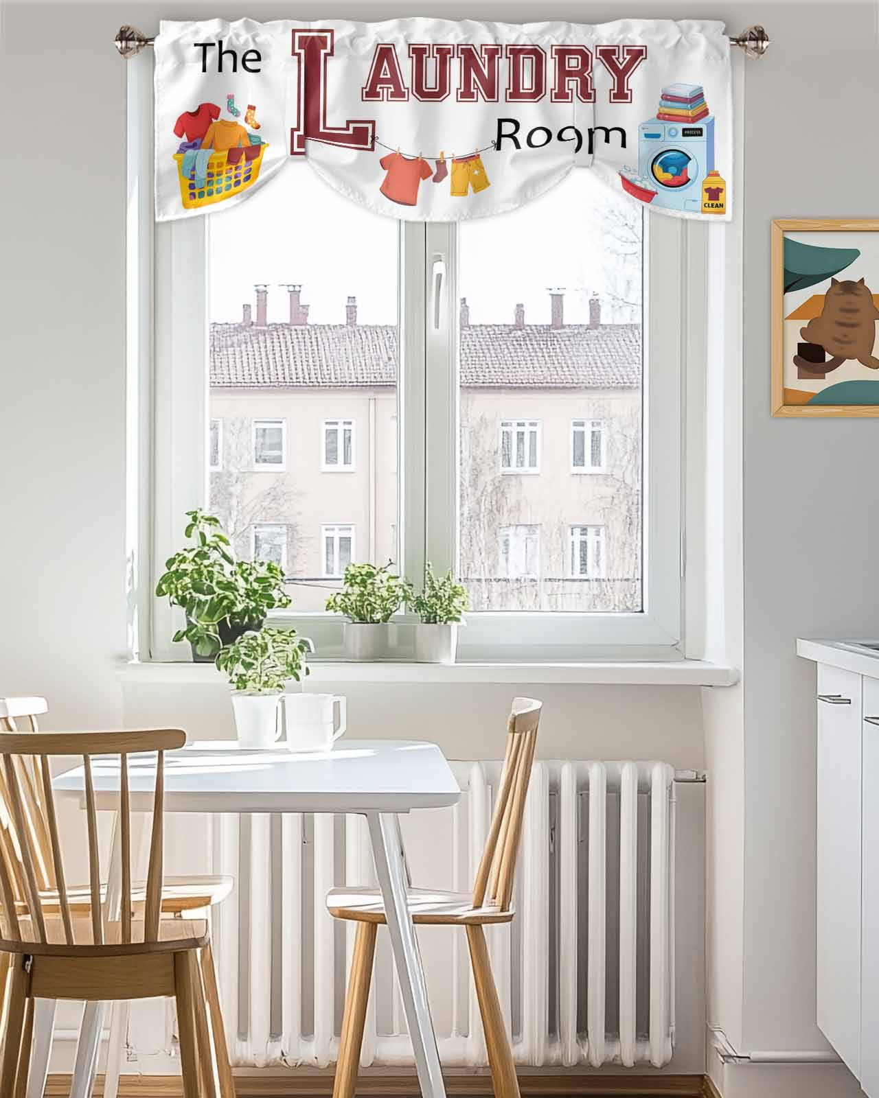 Laundry Tie Up Valances Curtain, Adjustable Kitchen The Laundry Room Valances for Windows Decor, Rod Pocket Short Curtains Set for Bedroom/Bathroom, 60"x18"
