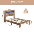 thumbnail image 6 of ENYOPRO Twin Bed Frame with Storage Headboard, Wood Platform Bed with LED Strips and Charging Station, Heavy Duty Mattress Foundation, Hold 350 LBS, Easy Assembly, Brown, 6 of 6