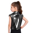 thumbnail image 2 of SiiRoh Boys Girls Metallic Disco Jazz Waistcoat for Modern Hip Hop Dance Top Turn-Down Collar Sleeveless Zipper Vest Black 14, 2 of 5