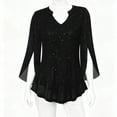 thumbnail image 7 of Nfurl 3/4 Ruffle Sleeve Sparkly Tops for Women Sequin V Neck Blouses Dressy Sheer Mesh Shirts Casual Evening Club Party Concert Shirt Black XL, 7 of 7