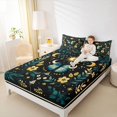 thumbnail image 3 of jejeloiu Celestial Moth Bed Sheets For Girls,Boho Pattern Full Size Sheets,Black Teal Gold,4-Piece,1 Flat Sheet, 1 Fitted Sheet and 2 Pillowcases, 3 of 6