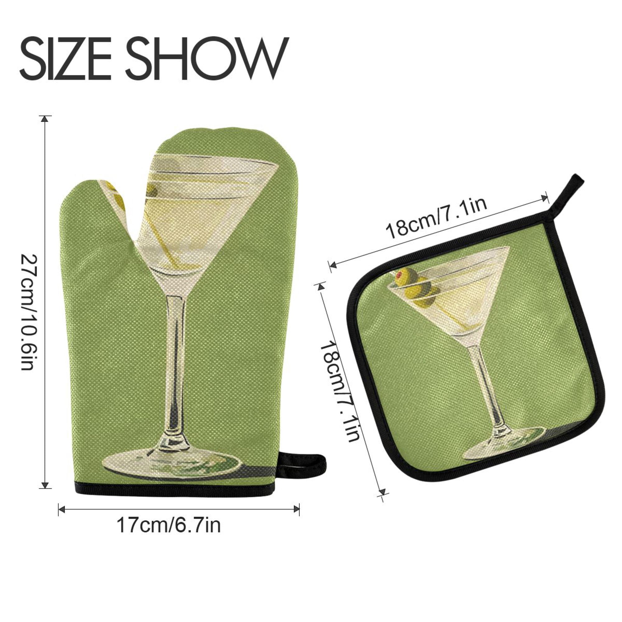 Yayeee Oven Mitts and Pot Holder Set of 4 Heat Resistant Kitchen Gloves Baking Hot Pad, Martini with Olive