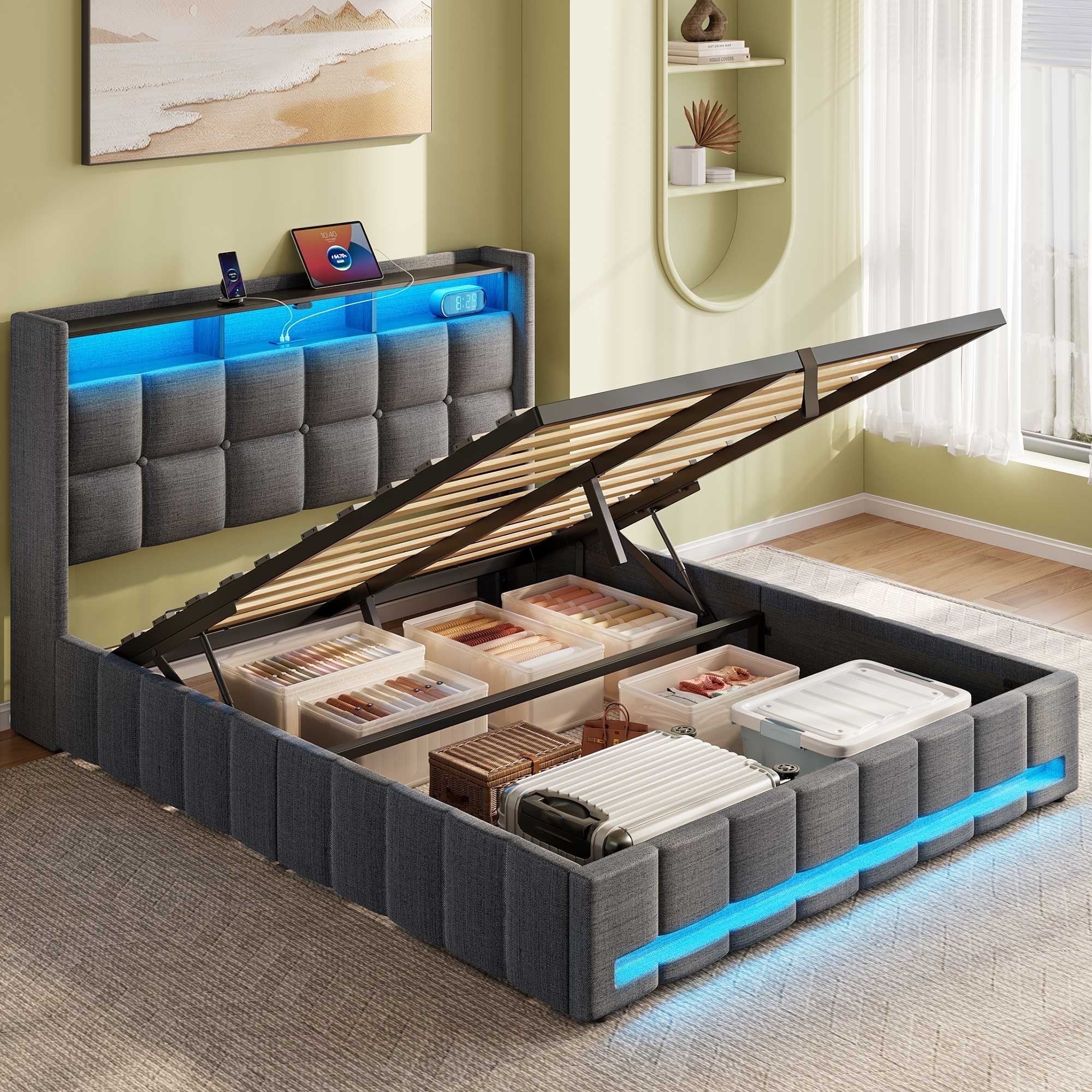 Greenstell Queen Size Lift up Hydraulic Platform Storage Bed Frame with ...