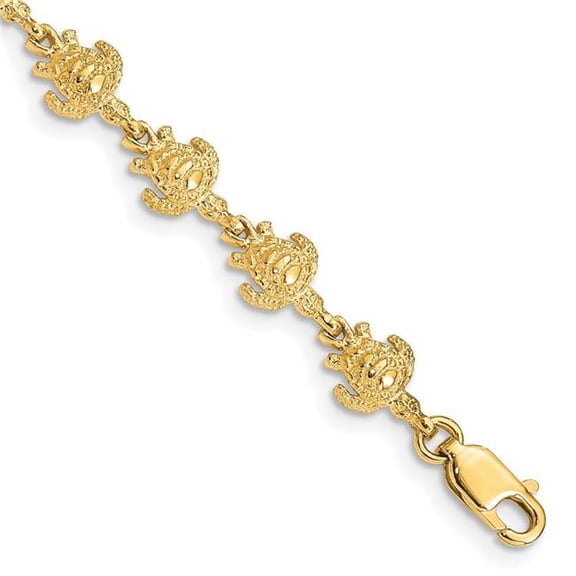 Finest Gold 14K Yellow Gold Polished & Textured Turtle 7 in. Bracelet