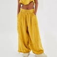 thumbnail image 2 of Dpytoraw Womens Baggy Utility Pants Summer High Waisted Wide Leg Cargo Pants With Pockets Yellow, 2 of 5