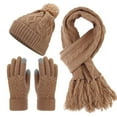 thumbnail image 2 of HNMKIU Women's Fashion Casual Solid Color Knitted Warm Woolen Hat Scarf Three Piece Winter Set Khaki - One Size, 2 of 6