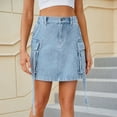 thumbnail image 2 of APEXFWDT Women's Mini Denim Skirt Low Waist Button Bodycon Cargo Denim Skirt with Pocket Casual Fashion Short Jean Skirts, 2 of 7