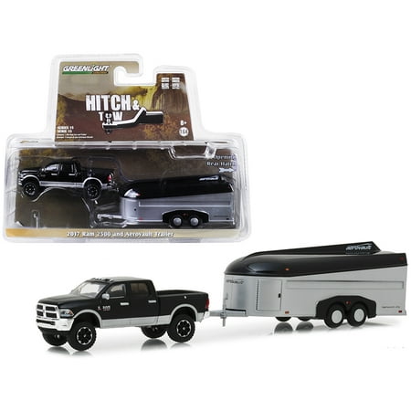 2017 Dodge Ram 2500 4x4 Pickup Truck Black with Silver Aerovault Trailer 1/64 Diecast Models by