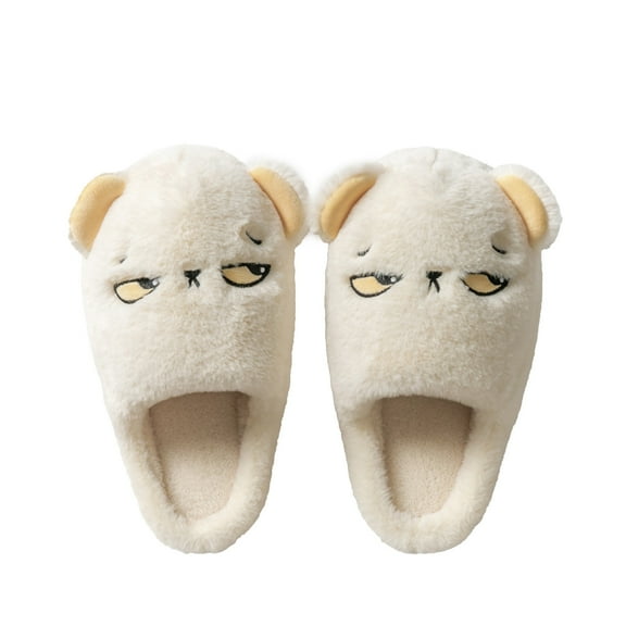 Lovskoo 2024 Women's Slippers Winter Warm Padded Outer Wear Thick Bottom Plush Cute Warm Shoes Indoor Home Use Outer Wear White