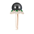 thumbnail image 3 of ANGARA Tahitian Cultured Pearl Floral Ring with Emeralds in 14K Rose Gold for Women | June Birthstone, Birthday, Anniversary, Jewelry Gift for Women | Pearl Ring, 3 of 9