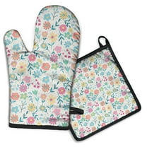 Pioneer Flower Kitchen Oven Mitt and Pot Holder Sets 2 Pcs for Baking, Cooking and Grilling, Heat Resistant Up To 392 °F