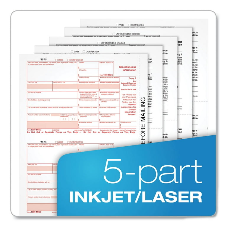 1099-MISC Tax Forms, Fiscal Year: 2023, Five-Part Carbonless, 8.5 x 5.5, 2 Forms/Sheet, 50 Forms Total