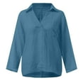 thumbnail image 6 of Womens V Neck Shirts Linen Cotton Long Sleeve Blouse Tunic Tops Cover Up Shirt Loose Beach Bikini Dress Blue M, 6 of 6