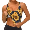 thumbnail image 3 of Daiia Navy Blue Plaid Sunflower Printed Women's Sports Bra, Breathable Activewear Bra with U-Back Design and Removable Pads, Comfortable and Supportive for Yoga, Workout-Small, 3 of 8