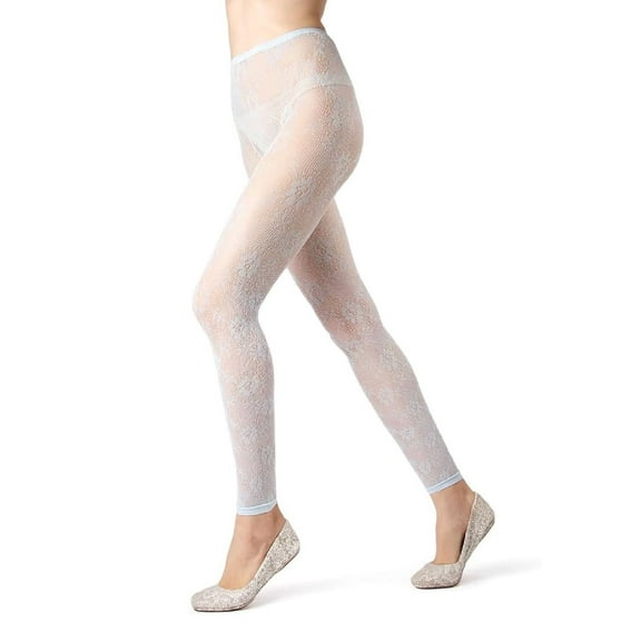 MeMoi Women's Romantic Lace Nylon Footless Tights - Womens - Female, Medium/Large, Baby Blue